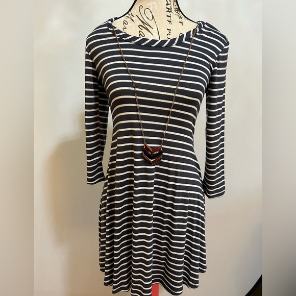 Forever Rose Couture Striped Blue and White Dress - Picture 1 of 5